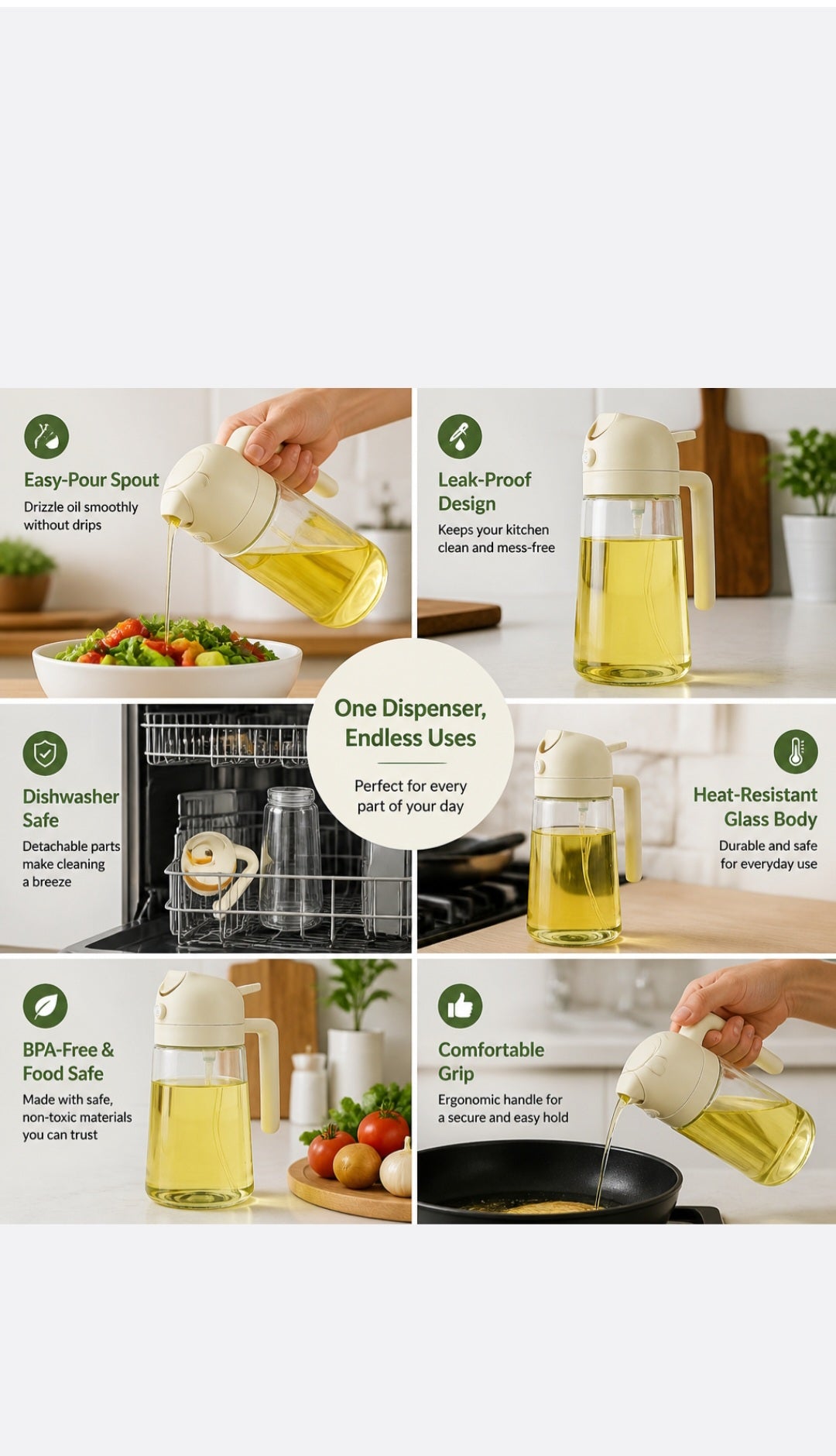 VivaNest 2 in 1 Oil Sprayer and Pourer,Duel-Purpose Oil Pot for Kitchen