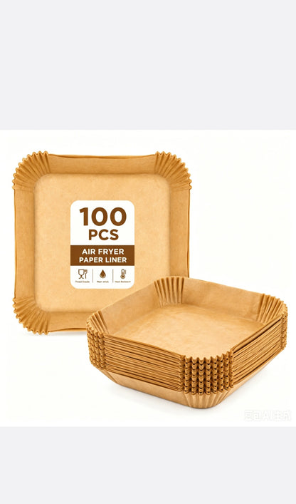 100pcs 20×20cm Disposable Air Fryer Liners Non-Stick Parchment Paper
