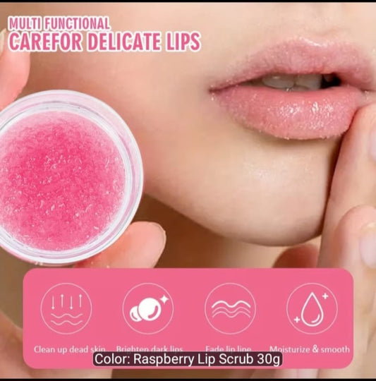 Raspberry lip scrub exfoliation and soft lips